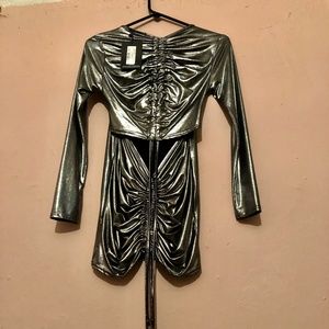 Silver Metallic ruched back detail bodycon dress size 8 Uk size